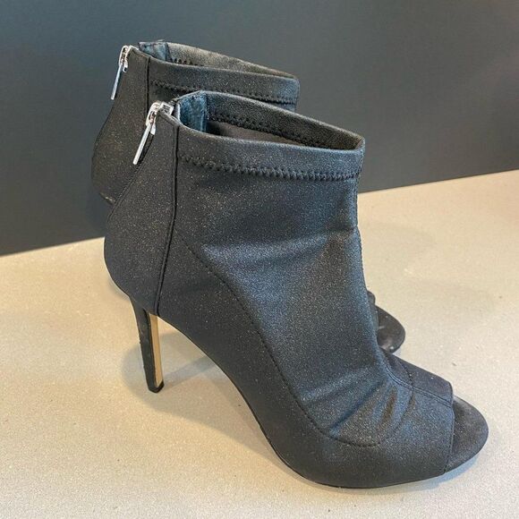 Jewel Badgley Mischka Margarita Peep Toe Heel Booties Glittery Black Size 5.5 - Picture 6 of 6